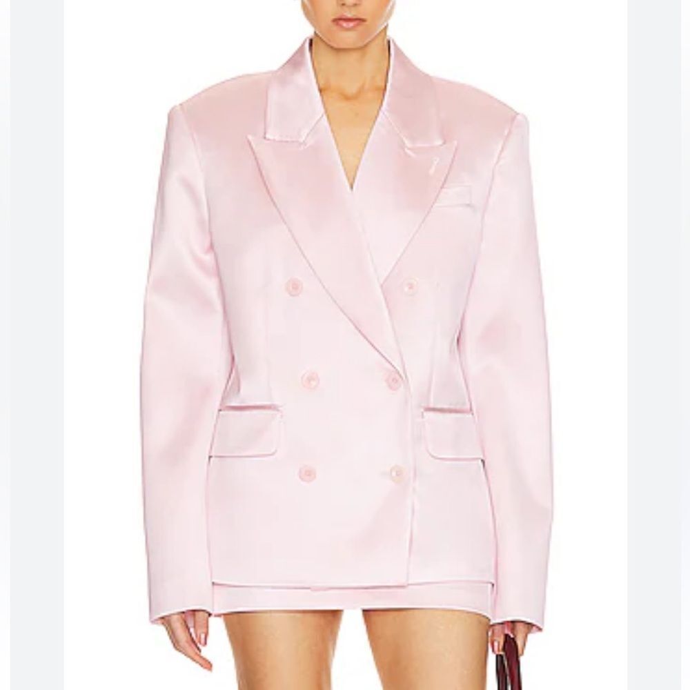 NWT HELSA Heavy Satin Double Breasted Jacket pale pink blazer Revolve FWRD XXS